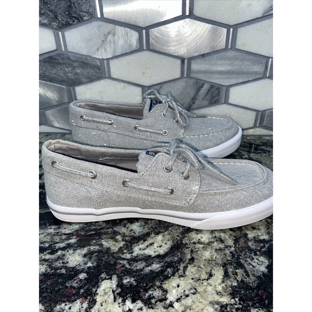 Sperry Girls Bahama Boat Shoes, Silver Shimmer Sz: 2